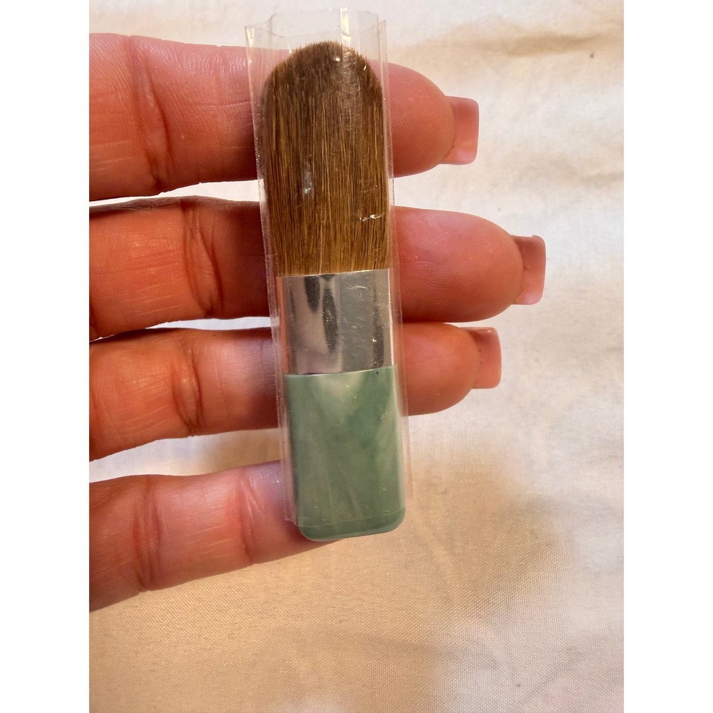 Mini Travel Makeup Brush Marbled Sage Green Handle Compact Applicator 2.75 inch